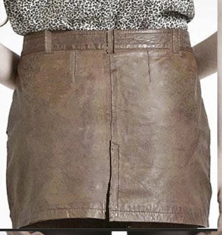 A-Line Genuine Lambskin Leather Skirt – Below Knee, Side Belt Closure, Fully Lined