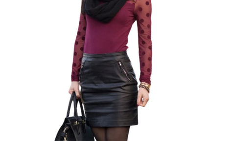 Mini Genuine Lambskin Leather Skirt – Above Knee, Side Belt, Fully Lined