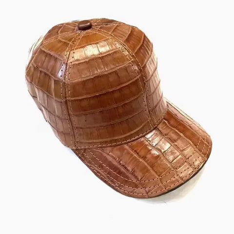 Handmade Embossed Crocodile Leather Baseball Cap | Brown Adjustable Leather Cap for Men & Women | Luxury Premium Gift