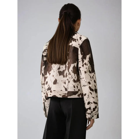 Genuine Cowhide Leather Jacket for Women – Natural Hair-On Cow Skin Coat, Western Rodeo Style Outerwear, Unique Handmade Fashion Jacket