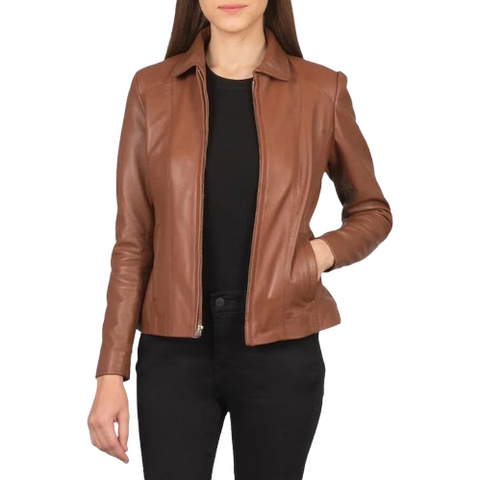 Women’s Brown Cowhide Leather Jacket – Handcrafted Vintage-Inspired Moto Biker Design