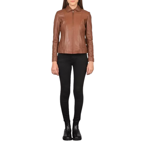 Women’s Brown Cowhide Leather Jacket – Handcrafted Vintage-Inspired Moto Biker Design