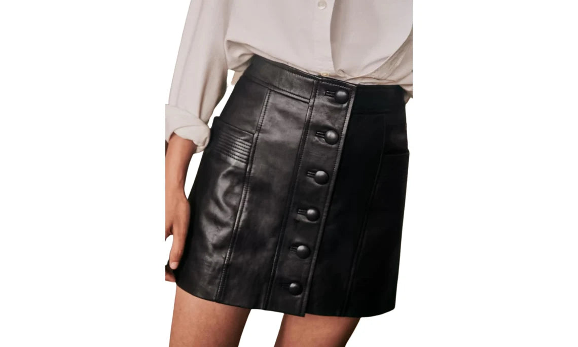 Women's Mini Leather Skirt – 100% Genuine Lambskin, Custom Made, Side Belt & Pockets