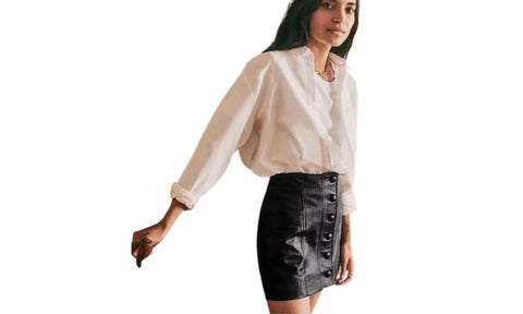 Women's Mini Leather Skirt – 100% Genuine Lambskin, Custom Made, Side Belt & Pockets