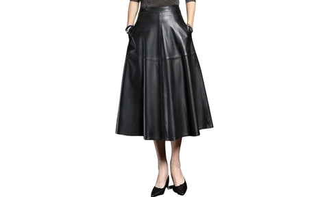 A-Line Genuine Lambskin Leather Skirt – Below Knee, Fully Lined, Custom Fit