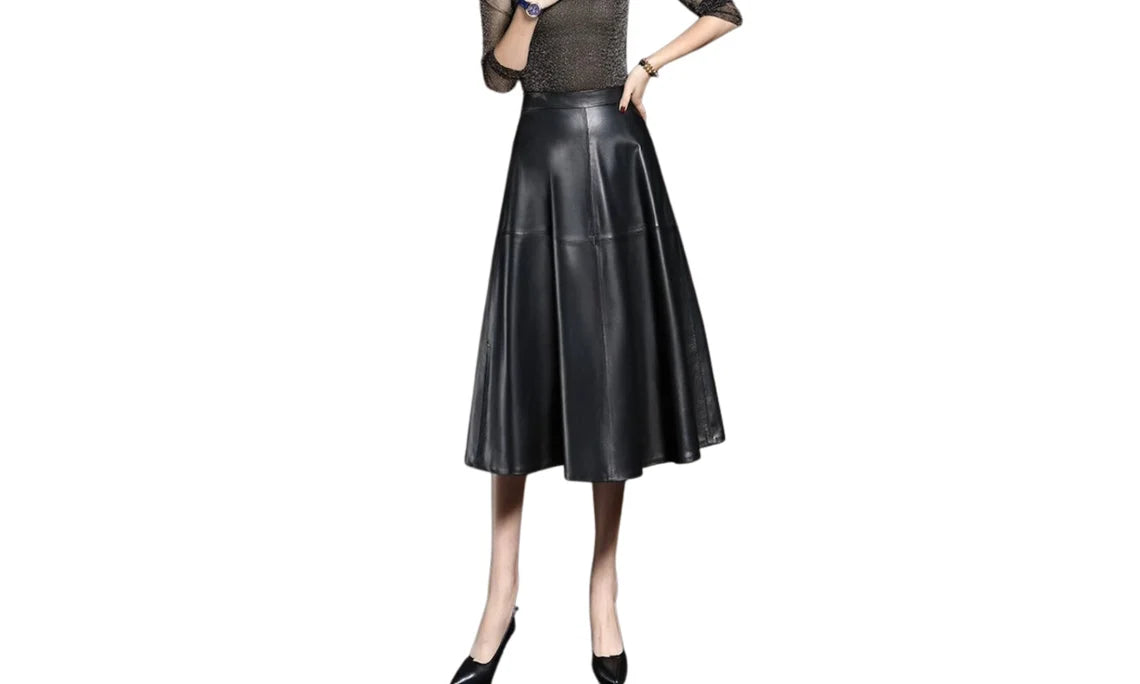 A-Line Genuine Lambskin Leather Skirt – Below Knee, Fully Lined, Custom Fit