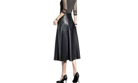 A-Line Genuine Lambskin Leather Skirt – Below Knee, Fully Lined, Custom Fit